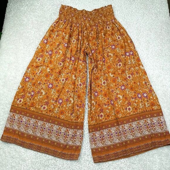 Natural Life Make A Move Palazzo Wide Leg Pants Camel Brown Purple Floral - Picture 2 of 10
